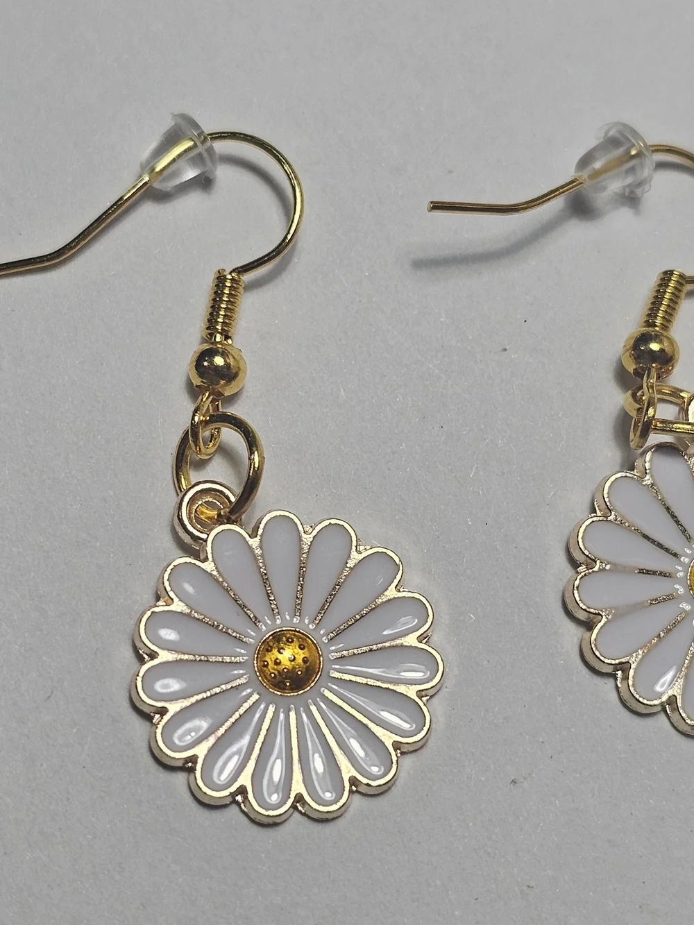Gold & White Daisy Drop Earrings Women Jewelry